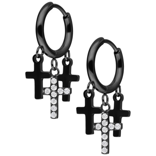 Little Dangling Cross Hoops - Schwarz