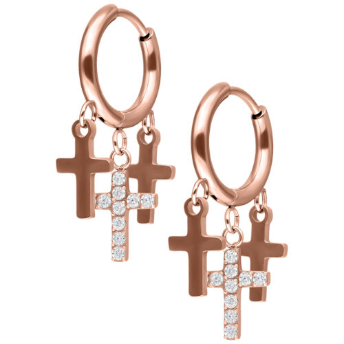Little Dangling Cross Hoops - Roségold