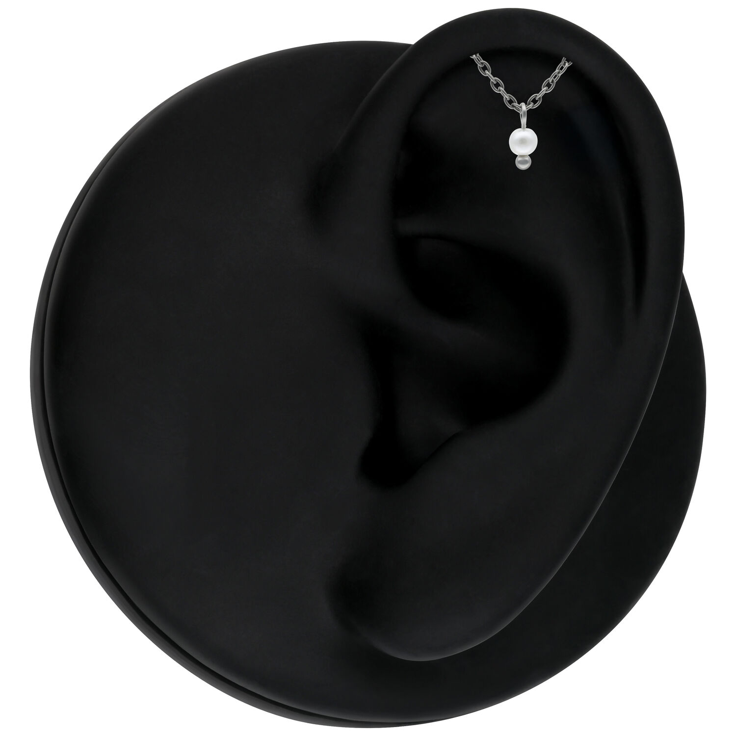 Perlen Helix Aufsatz für Push Fit in Titan Schwarzes Silikon-Ohr mit silbernem Perlen Helix Aufsatz