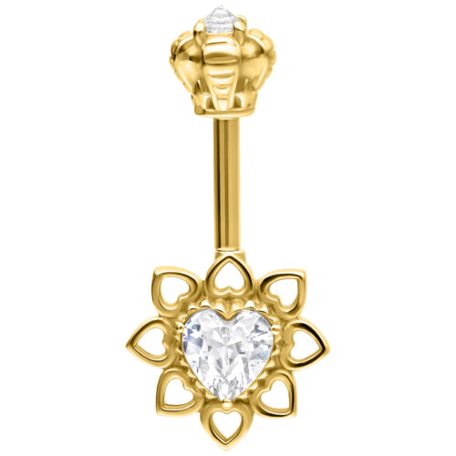 Vertical Helix Crystal Flower Barbell - Gold
