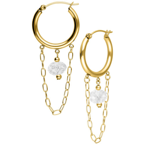 Edgy white Stone Hoops (Paar) - Gold