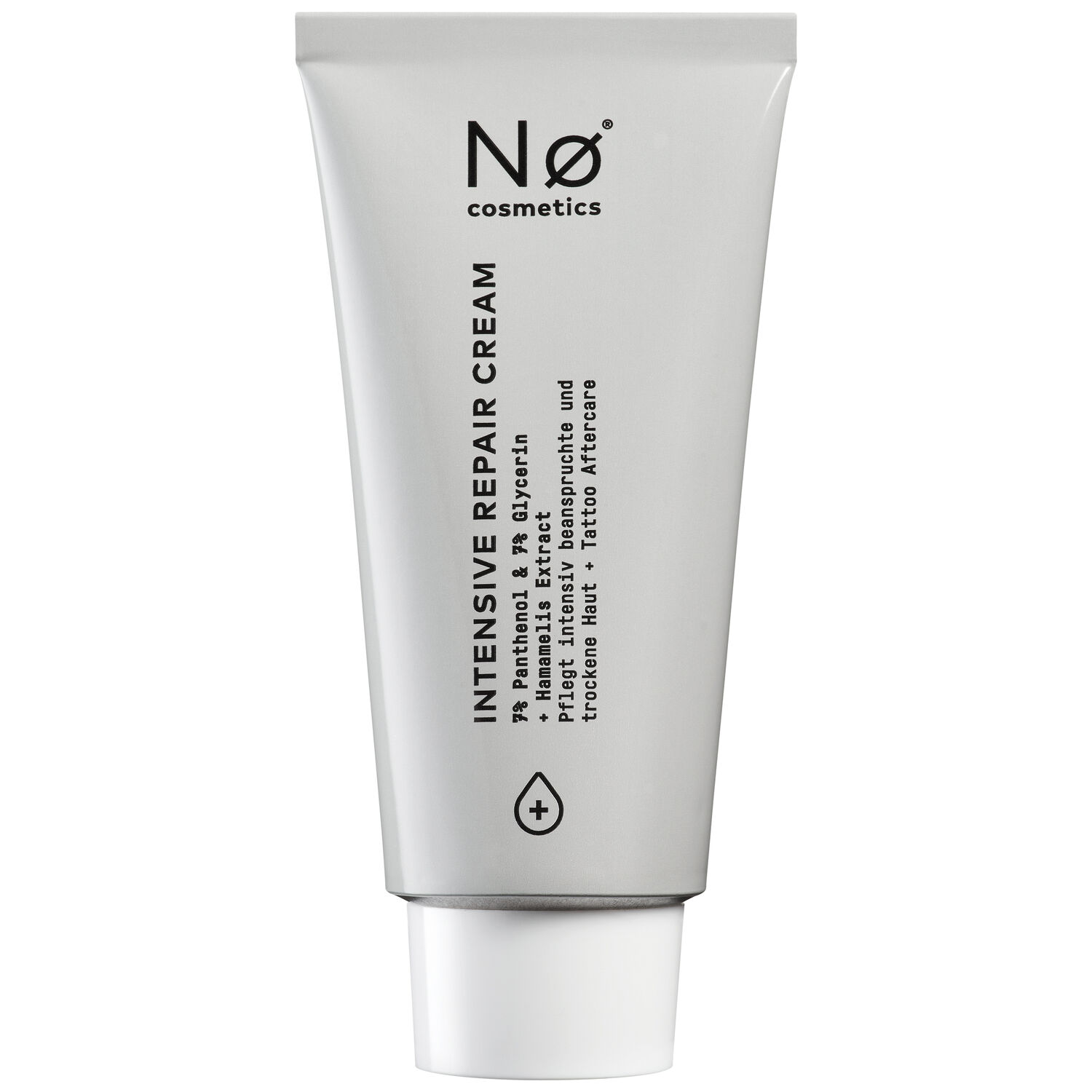 Graue Tube der Nø Cosmetics Intensiv Repair Cream auf weißem Hintergrund