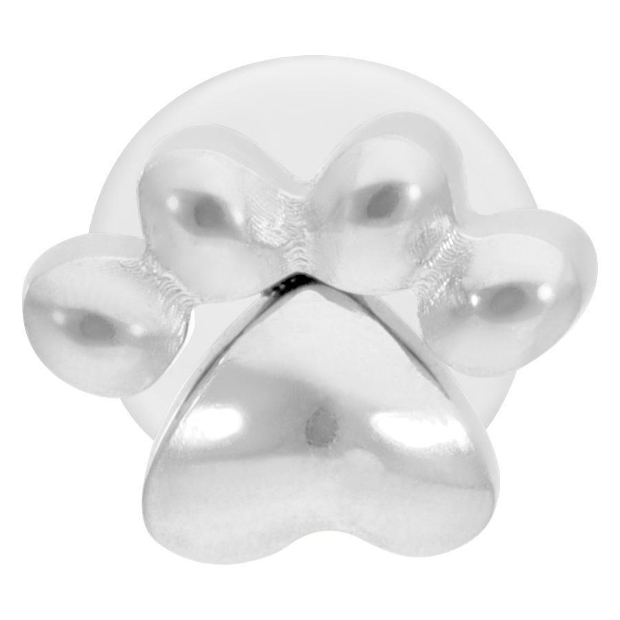 Silbernes Labret mit Pfotenmotiv auf weißem Hintergrund