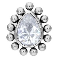 Silbernes Labret mit kristallklarem Tropfen und Kugeln auf weißem Hintergrund