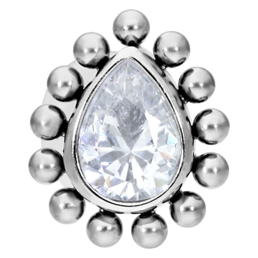 Silbernes Labret mit kristallklarem Tropfen und Kugeln auf weißem Hintergrund