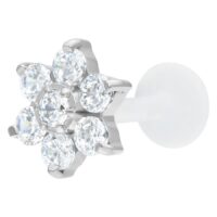 Labret mit silberner Kristallblume auf weißem Hintergrund