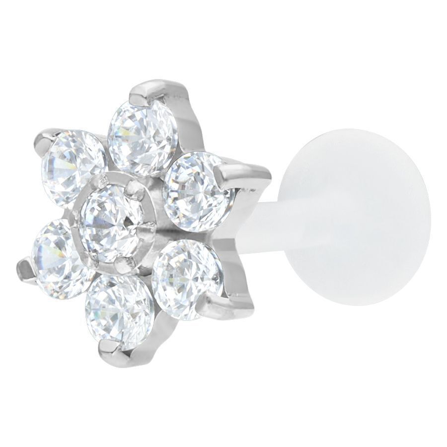 Labret mit silberner Kristallblume auf weißem Hintergrund