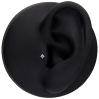 Sternförmiger Aufsatz für Ohrpiercings, Silber Silberner, sternförmiger Aufsatz in einem schwarzen Ohrmodell, Studioumgebung