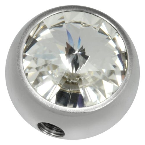 Silberner Aufsatz aus Titan mit klarem Kristall auf weißem Hintergrund