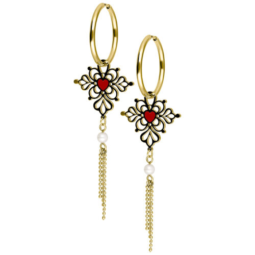 Little Sacred Heart Enamel Hoops Pair - Gold