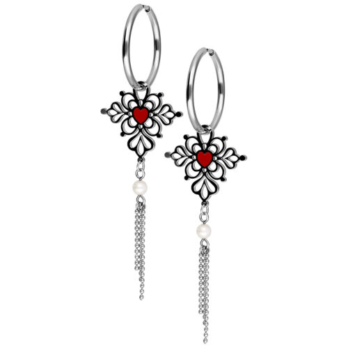 Little Sacred Heart Enamel Hoops Pair - Silber