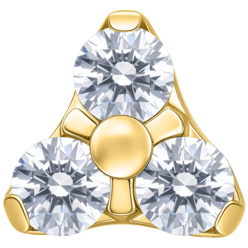 Goldener Trinity Aufsatz mit drei klaren Kristallen auf weißem Hintergrund