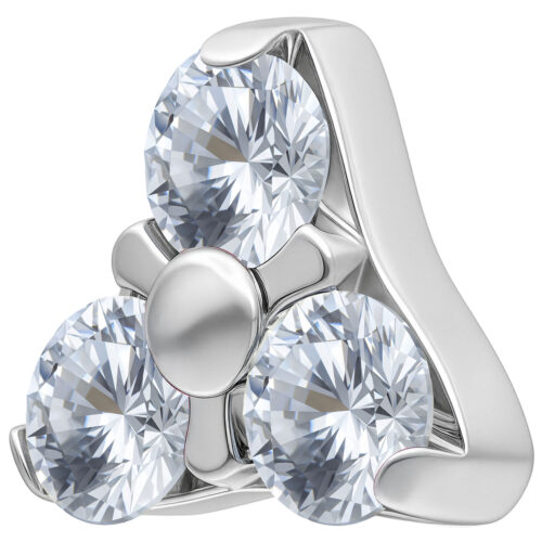 Silberner Trinity Aufsatz mit drei kristallklaren Steinen auf weißem Hintergrund