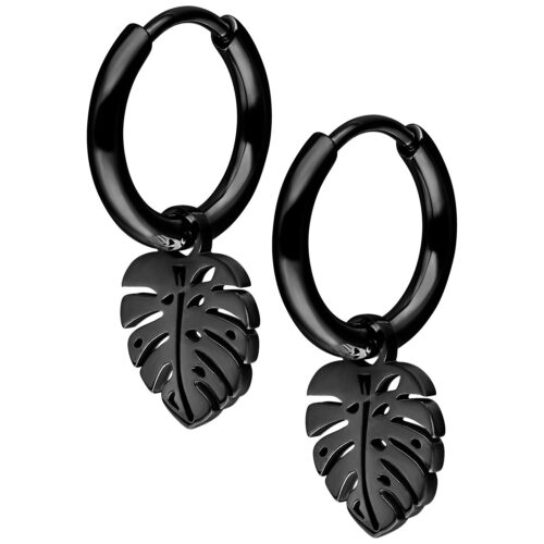 Mini Monstera Hoops Pair - Schwarz