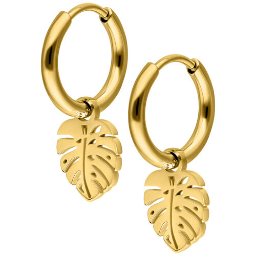 Mini Monstera Hoops Pair - Gold