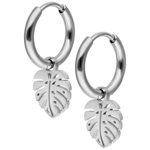 Mini Monstera Hoops Pair - Silber
