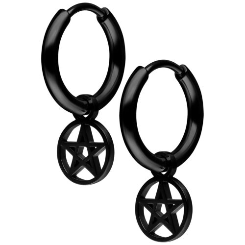 Mini Pentagram Hoops Pair - Schwarz