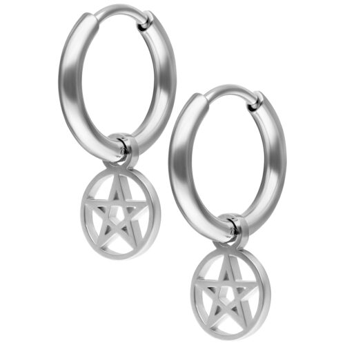 Mini Pentagram Hoops Pair - Silber
