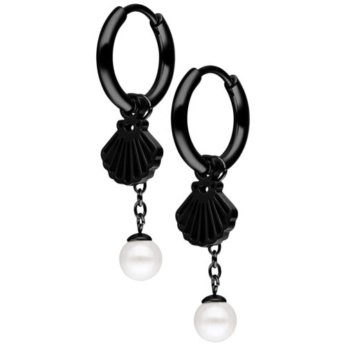 Mini Shell with Pearl Hoops Pair - Schwarz