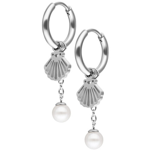 Mini Shell with Pearl Hoops Pair - Silber