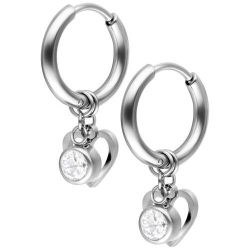 Mini Heart with Crystal Hanger Hoops Pair - Silber