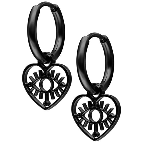 Mini Heart Eye Hoops Pair - Schwarz