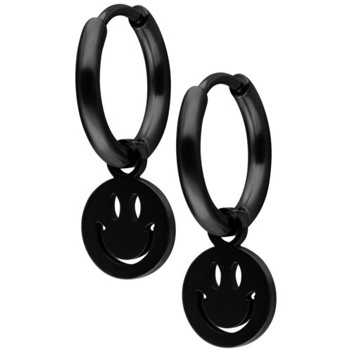 Mini Smiley Hoops Pair - Schwarz
