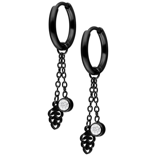 Mini Crystal Leaf Hoops Pair - Schwarz