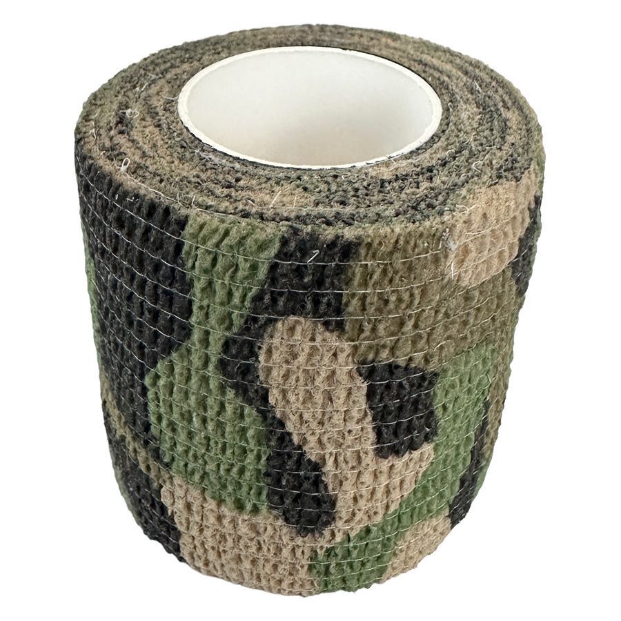 Rolle Grip Bandage in Camouflage-Muster, dunkelgrün und braun, auf weißem Hintergrund