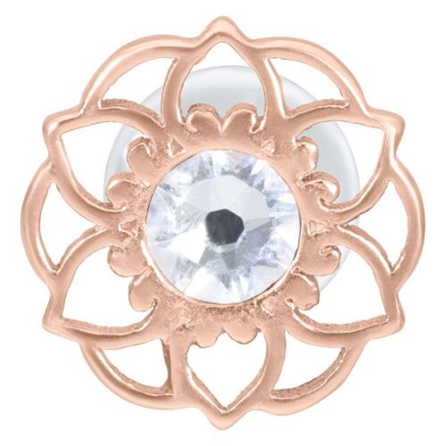 Roségoldenes Mandala Flower Labret mit klarem Kristall auf weißem Hintergrund