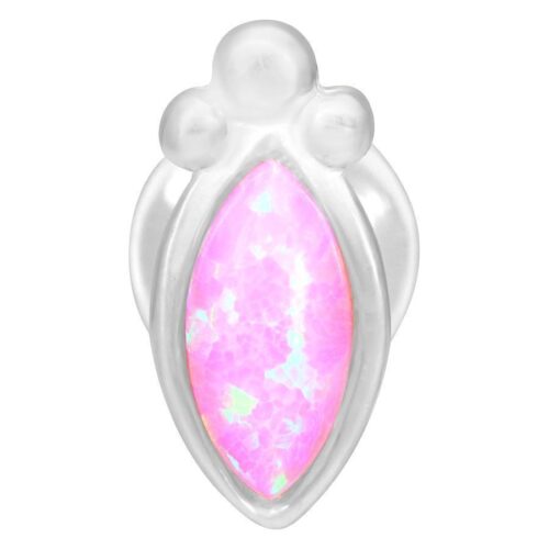 Silbernes Labret mit rosa synthetischem Opal auf weißem Hintergrund