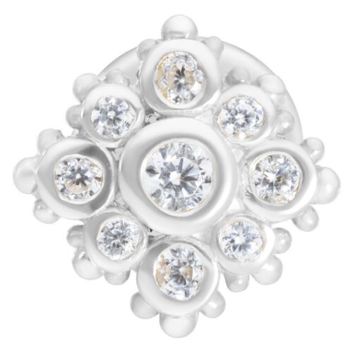 Silbernes Labret mit funkelnden Kristallen auf weißem Hintergrund