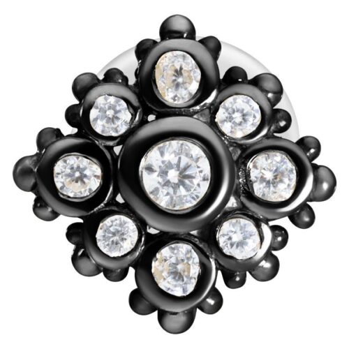 Schwarzes Labret mit klaren Kristallen auf weißem Hintergrund