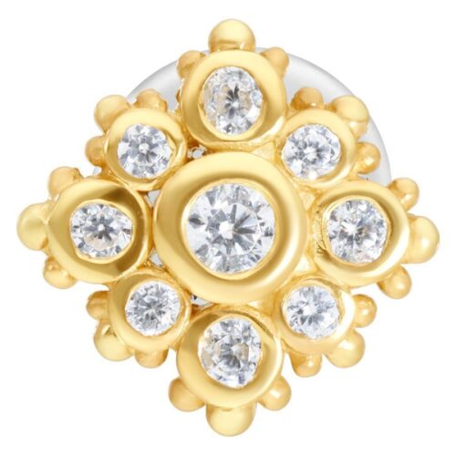 Goldenes Labret mit klaren Kristallen auf weißem Hintergrund