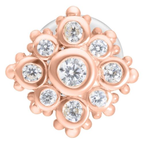 Roségoldenes Push-Fit Labret mit klaren Kristallen auf weißem Hintergrund