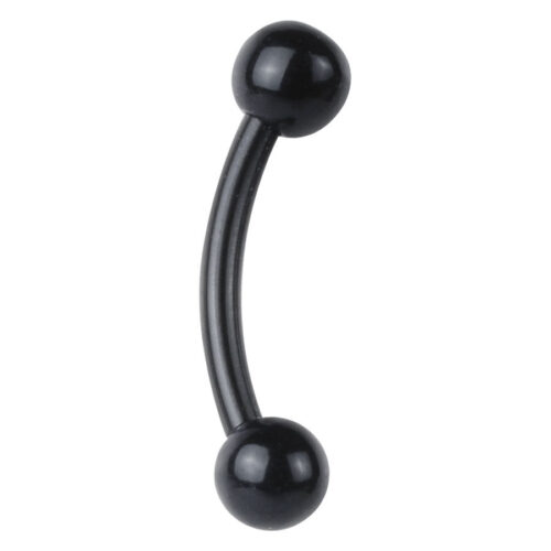 Schwarzes gebogenes Micro Bananabell aus Bioplast mit Kugeln auf weißem Hintergrund