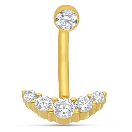 Goldenes Microbananabell mit 5 klaren Kristallen auf weißem Hintergrund