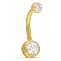 Goldenes Bananabell mit zwei klaren Kristallen auf weißem Hintergrund