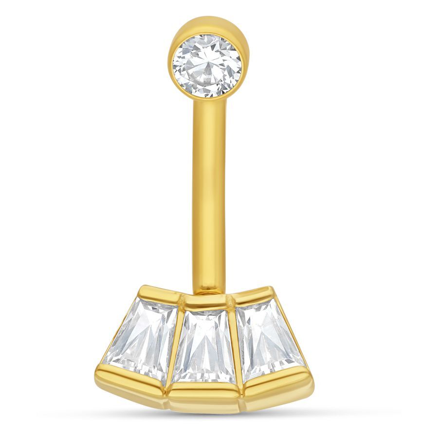 Goldenes Bananabell mit klaren Kristallen auf weißem Hintergrund