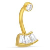 Goldenes Microbananabell mit klaren Kristallen auf weißem Hintergrund