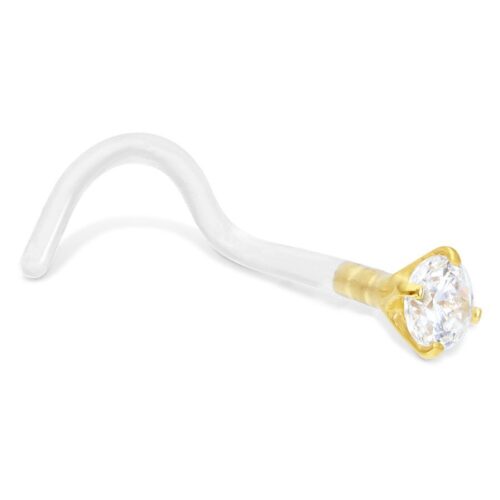 Klarer Kristall in 18k Goldfassung auf Bioplast-Stab, weißer Hintergrund