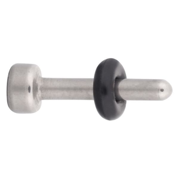 Silberner Bullet Septum aus Chirurgenstahl Silberner Bullet Septum Piercing mit schwarzem Ring auf weißem Hintergrund