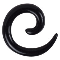 Schwarze, glänzende Dehnspirale aus PMMA auf weißem Hintergrund