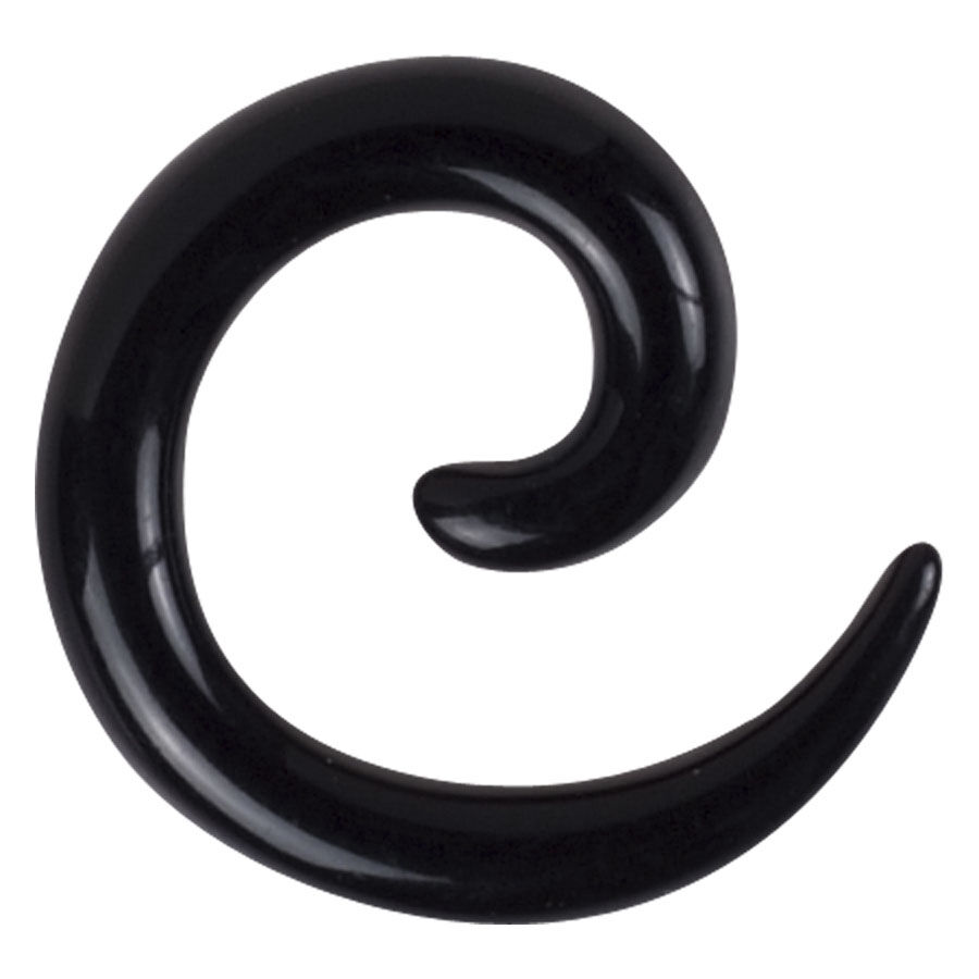 Schwarze, glänzende Dehnspirale aus PMMA auf weißem Hintergrund