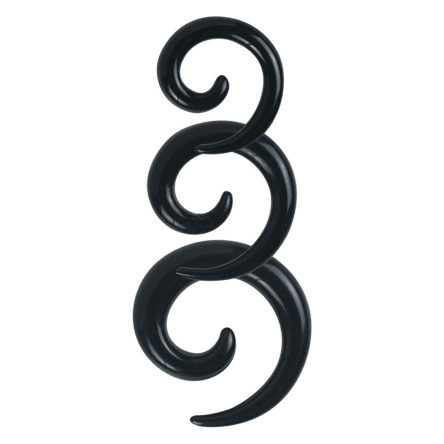 Drei schwarze Acryl-Dehnspiralen auf weißem Hintergrund