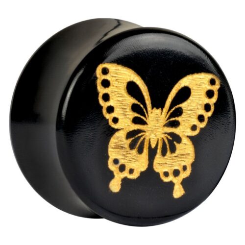 Schwarzer Plug mit goldfarbenem Schmetterling, 8,0 mm Größe