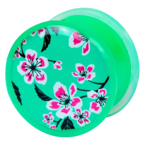 Grüner Flower Blossom Plug mit rosa Blütenmuster auf weißem Hintergrund