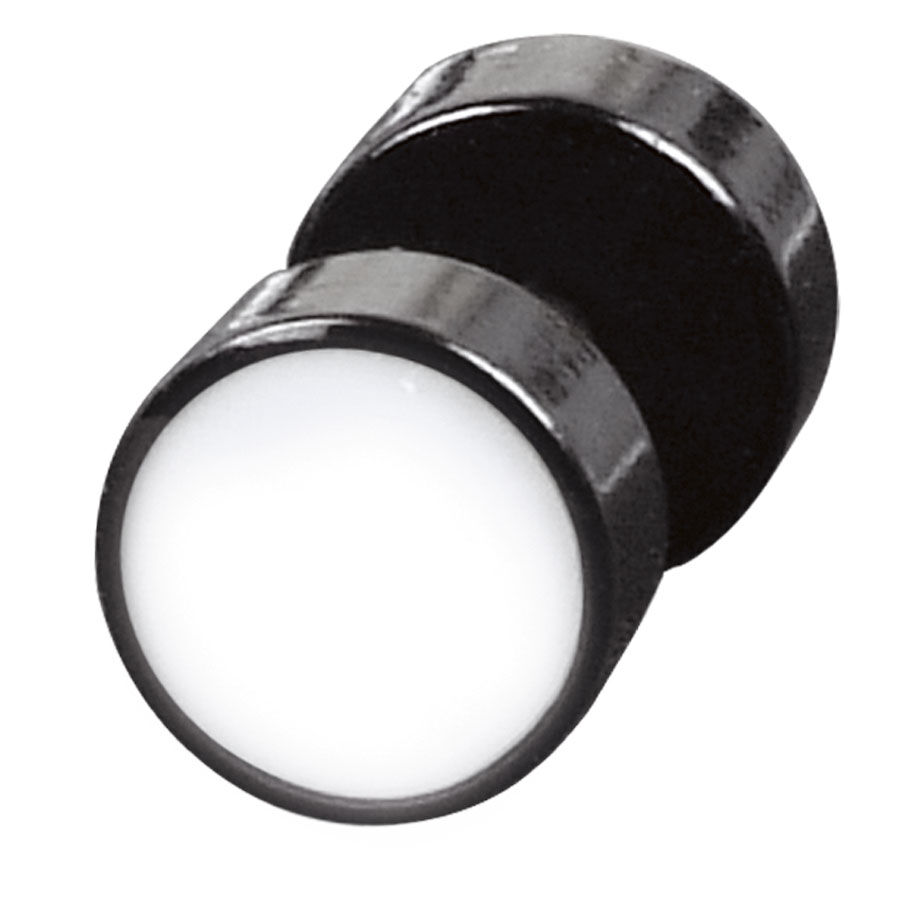 Weiße Mini Fake Plug mit schwarzem Rand auf weißem Hintergrund