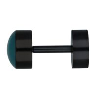 Schwarzer Fake Plug mit türkiser Kuppel aus Chirurgenstahl auf weißem Hintergrund