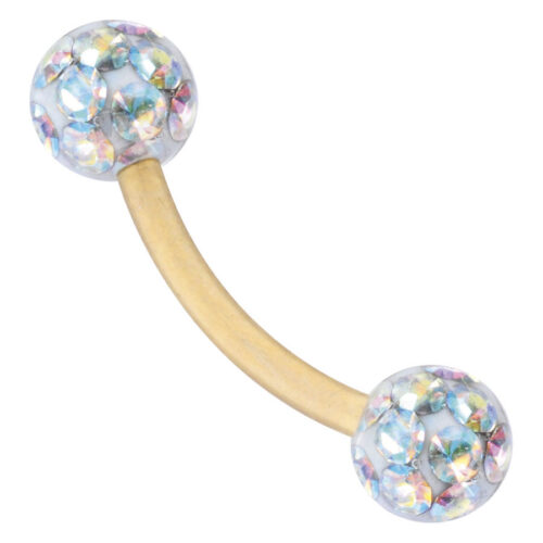 Goldenes Bananabell mit Aurora Boreale Kristallen auf weißem Hintergrund